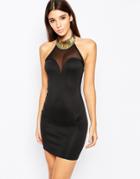 Wow Couture Gold High Neck Bandage Dress - Black