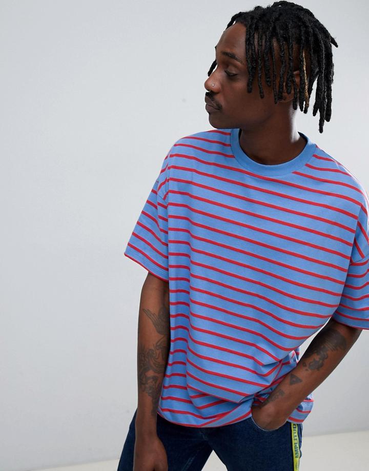 Asos Design Oversized Stripe T-shirt In Blue - Blue