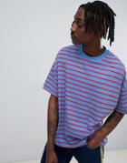Asos Design Oversized Stripe T-shirt In Blue - Blue