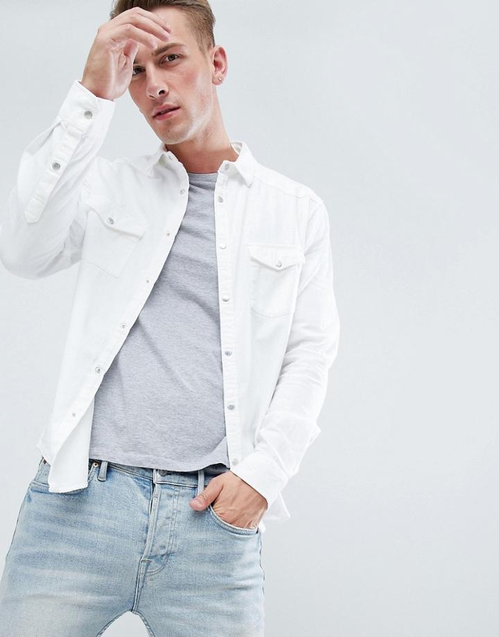 New Look Regular Fit Shirt With Pocket Detail In White - White