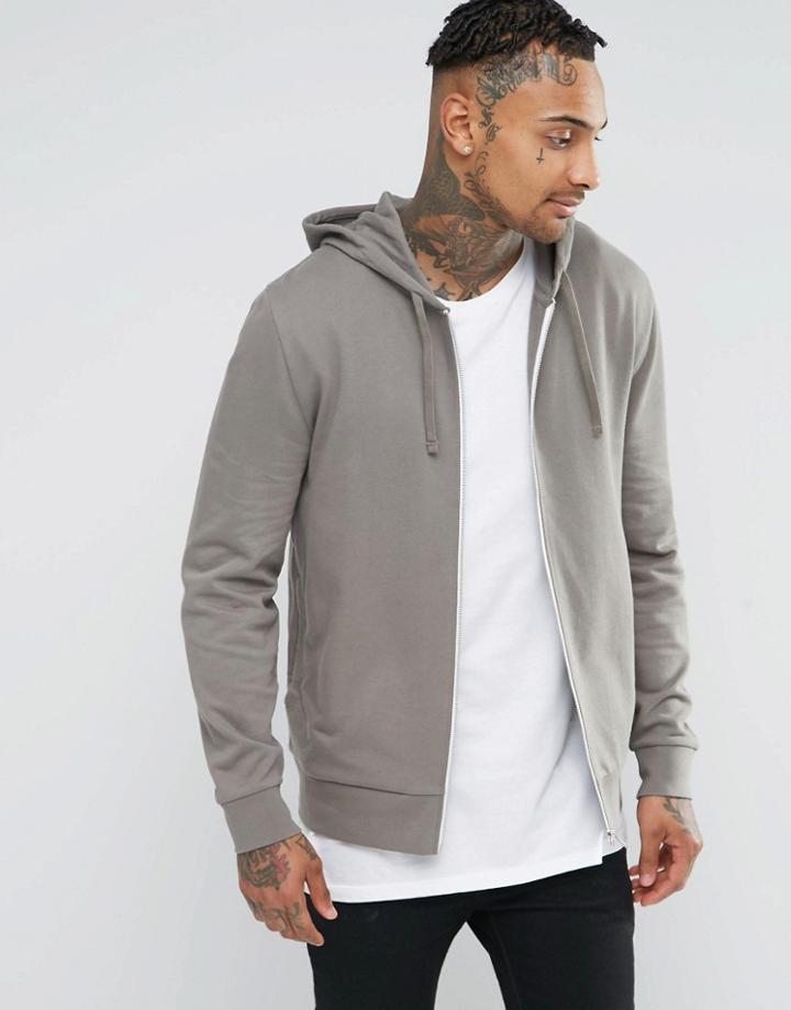 Asos Zip Up Hoodie In Dark Gray - Gray