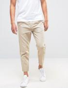 Selected Homme Pleated Cropped Chinos In Linen - Beige