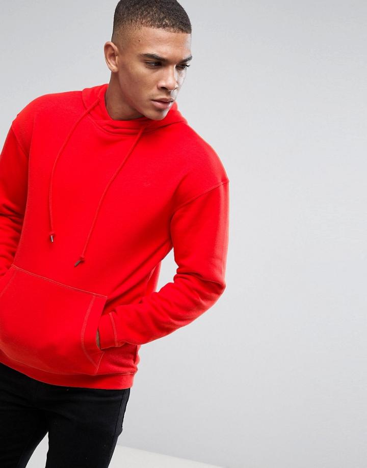 Jack & Jones Originals Hoodie In Drop Shoulder With Cross Neck Hood - Red