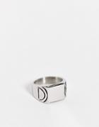 Asos Design Waterproof Stainless Steel Signet Ring With Curved Deboss In Silver Tone