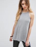 Asos Cami With Skinny Straps And Swing Hem - Gray