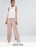 Asos Tall Occasion Wide Leg Pants With Pleated Plisse Hem - Pink