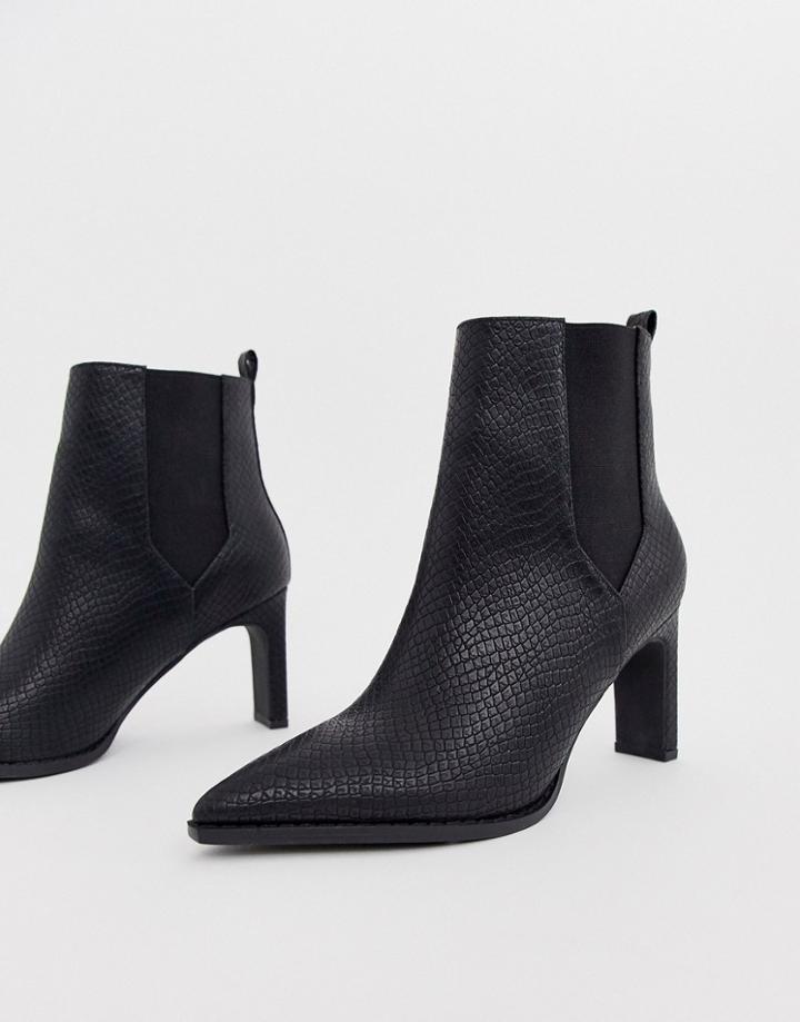 Asos Design Romeo Pointed Heeled Boots In Black Snake