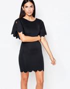 Rare Shift Dress With Scallop Sleeve - Black
