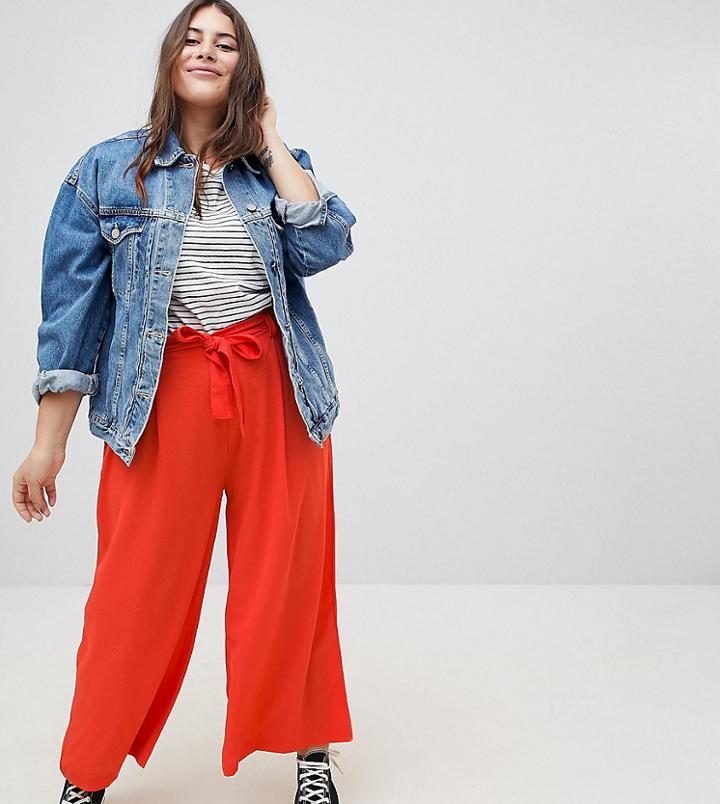 Brave Soul Plus Danes Crop Pants With Tie Waist - Red