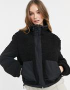 Stradivarius Str Sherpa Fleece Jacket With Pockets In Black