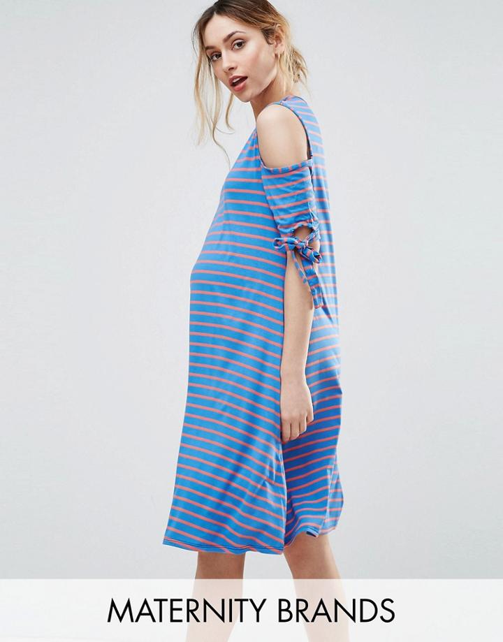 Bluebelle Striped Cold Shoulder Dress - Blue