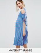 Bluebelle Striped Cold Shoulder Dress - Blue