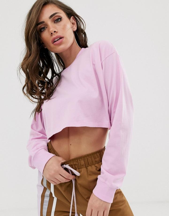 Asos Design Long Sleeve Crop Top With Rib Cuff In Lilac-purple