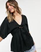 Asos Design Tie Front Kimono Top In Black