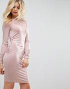 Asos Ruched Side Slinky Long Sleeve Mini Dress - Pink