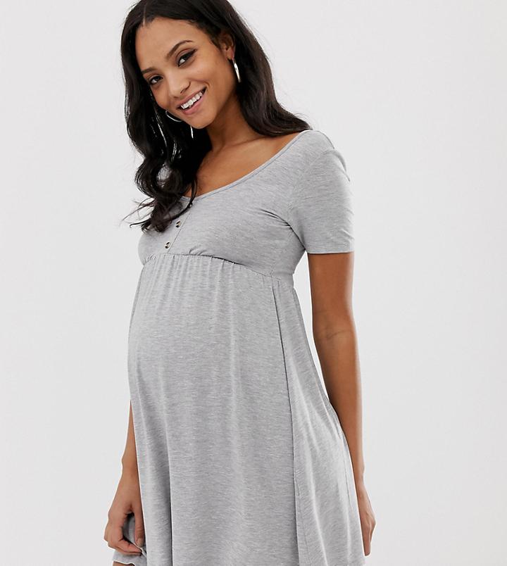 Asos Design Maternity Scoop Neck Mini Button Front Smock Dress - Gray