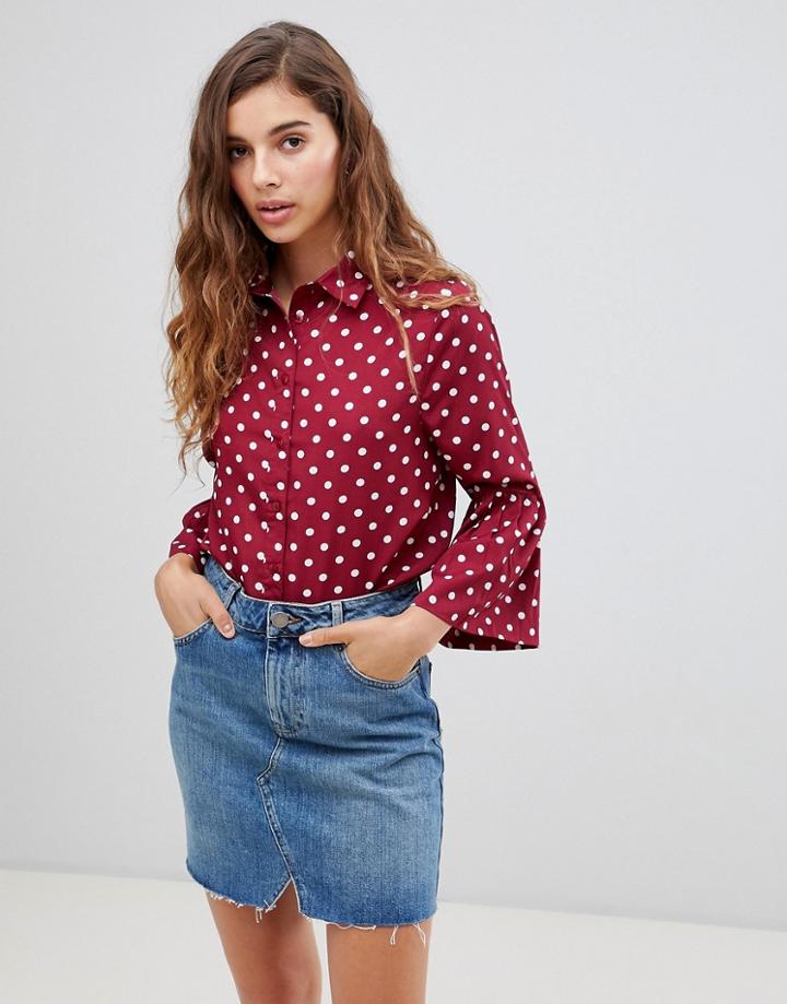 Influence Polka Dot Shirt With Flared Sleeves - Red