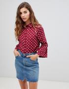 Influence Polka Dot Shirt With Flared Sleeves - Red