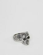 Rebel Heritage Brushed Brass Skull Ring In Silver - Silver