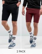 Asos Super Skinny Shorts 2 Pack Burgundy/black Save - Multi