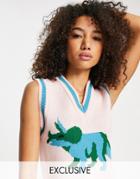 Reclaimed Vintage Inspired Knit Tank Top With Dinosaur Print In Pink