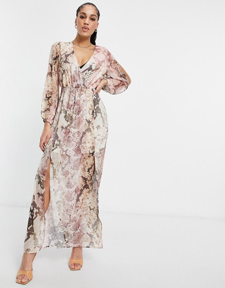 Lipsy Wrap Midi Dress In Snake-multi