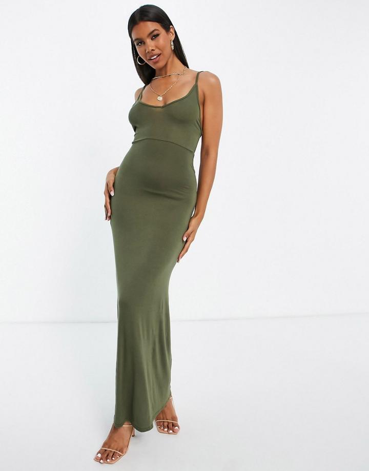 Fashionkilla Body-conscious Maxi Dress In Khaki-green