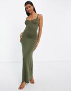 Fashionkilla Body-conscious Maxi Dress In Khaki-green
