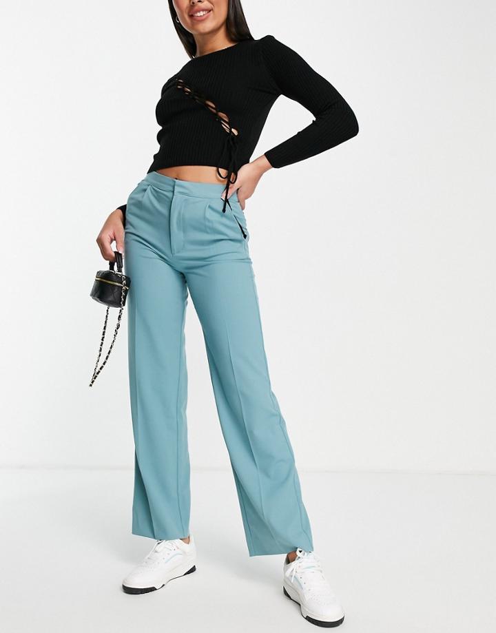 Pull & Bear Low Waist Straight Leg Pants In Teal-green