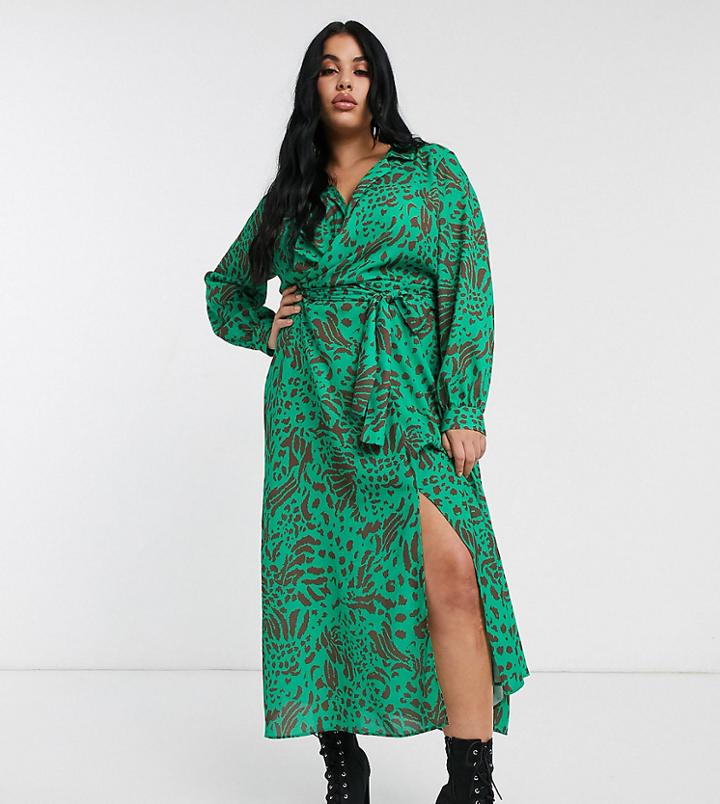 Asos Design Curve Wrap Front Midi Dress In Abstract Animal Print-multi