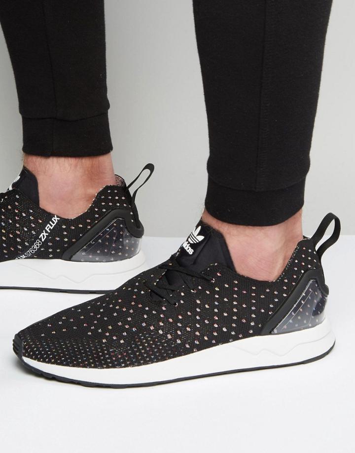 Adidas Originals Asymmetrical Zx Flux Primeknit Sneakers In Black S76368 - Black