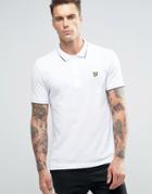 Lyle & Scott Tipped Pique Polo Eagle Logo Jacquard Collar - White