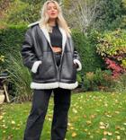 Asos Design Curve Oversized Bonded Fleece Aviator Jacket In Black-white