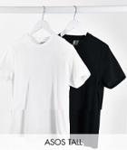 Asos Design Tall Ultimate Organic Cotton T-shirt With Crew Neck 2 Pack Save In Black & White-multi