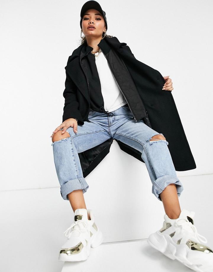 Dkny Double Breasted Long-line Coat In Black