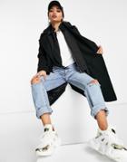 Dkny Double Breasted Long-line Coat In Black