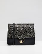 Warehouse Snake Panel Satchel Bag In Black - Black