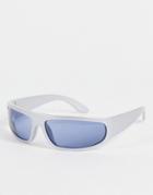 Asos Design Recycled Frame 90s Wrap Sunglasses In Silver