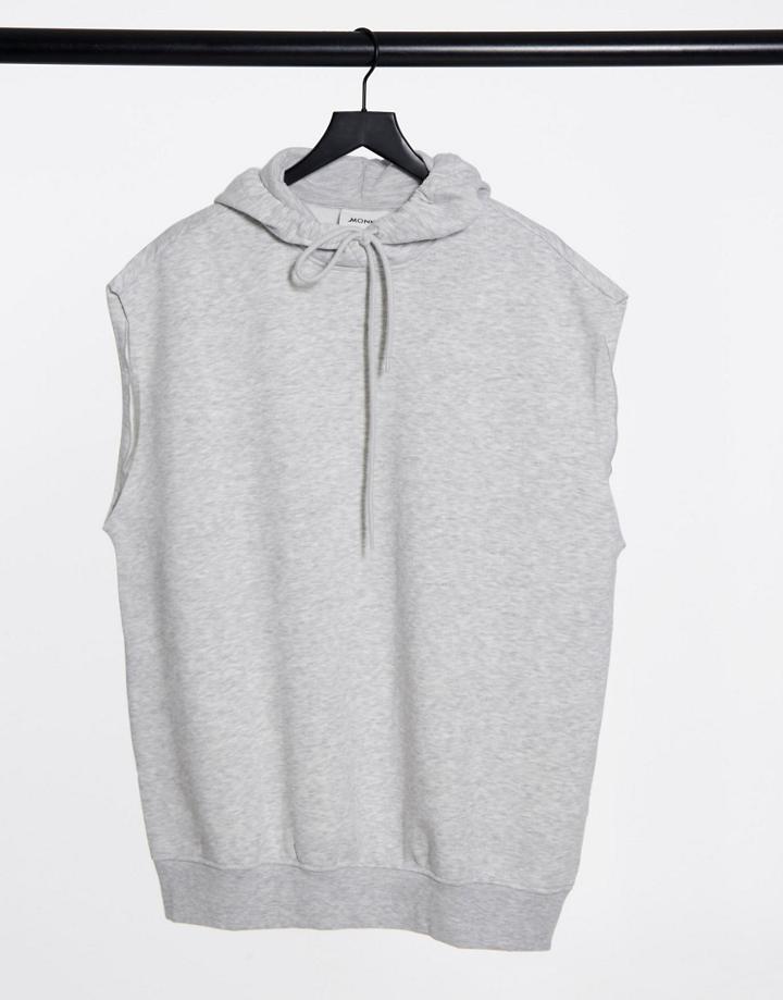 Monki Becky Organic Cotton Blend Sleeveless Hoodie In Gray-grey