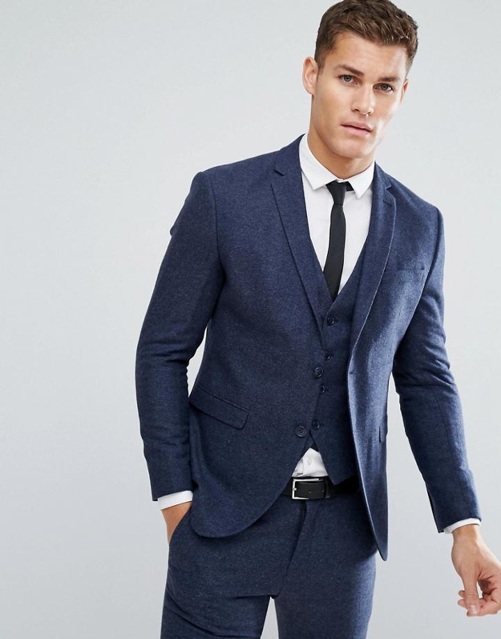 Selected Homme Slim Suit Jacket In Italian Wool Mix - Blue