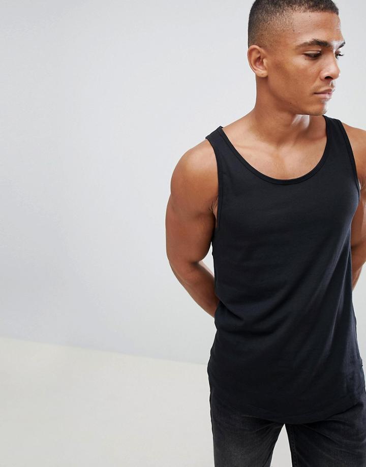 Esprit Longline Tank With Raw Curved Hem In Black - Black