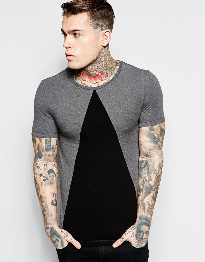 Asos Extreme Muscle T-shirt With Cut And Sew Triangle Panel