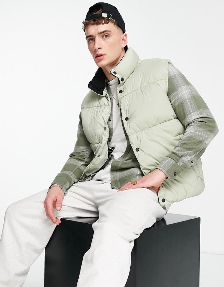 Bershka Puffer Vest In Khaki-green