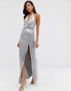 City Goddess Satin Maxi Dress - Silver