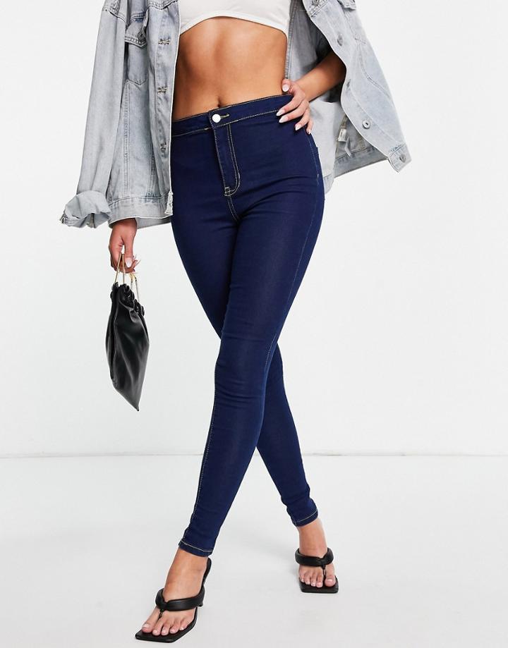 Naanaa High Waisted Skinny Jeans In Dark Blue-blues