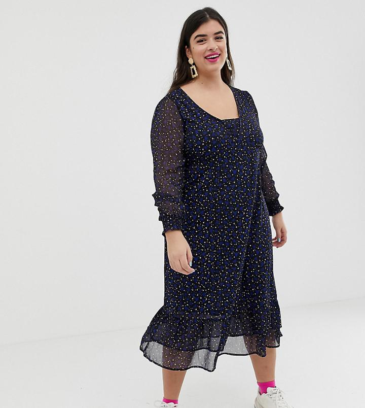 Junarose Ditsy Floral Chiffon Dress - Navy