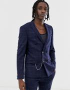Twisted Tailor Super Skinny Double Breasted Suit Jacket In Check - Navy