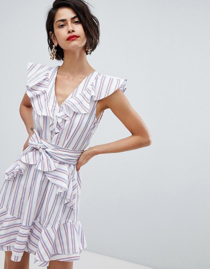 Vero Moda Stripe Ruffle Tie Waist Dress - Pink