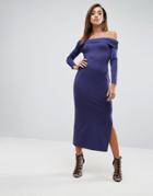 Asos Super Soft Deep Bardot Maxi Bodycon Dress - Navy