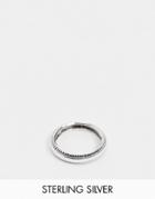 Asos Design Sterling Silver Band Ring With Textured Edge